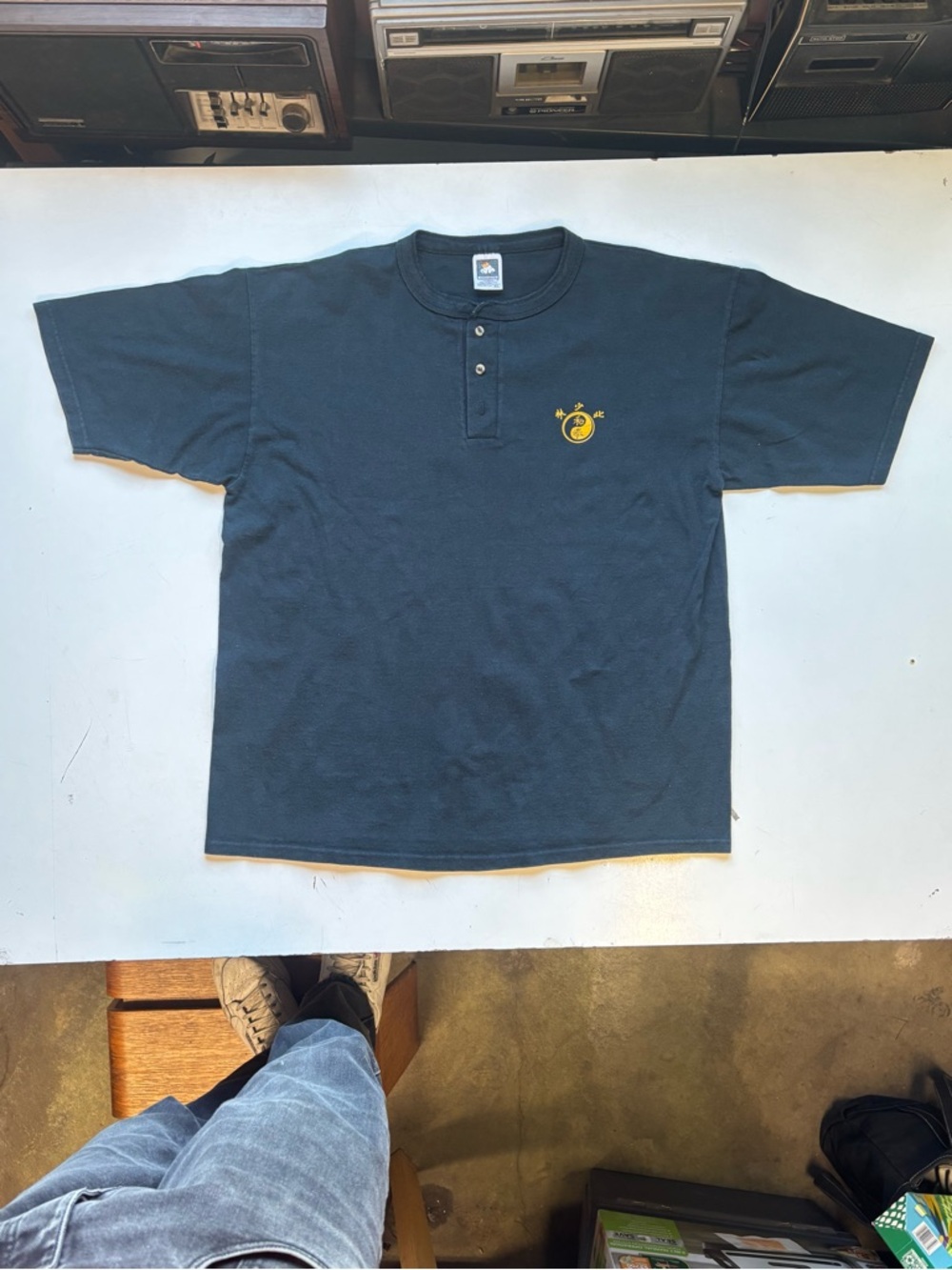 Vintage Henley collar heavyweight martial arts T-shirt, wide boxy fit